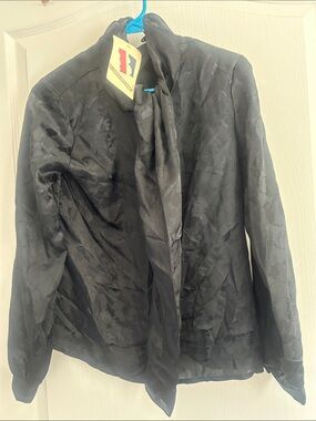Vintage new with tag David Benjamin Black faux Tie-Neck Blouse small